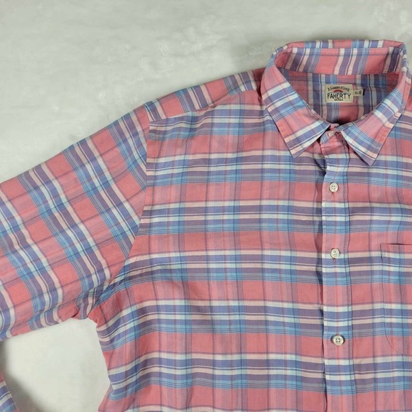 Faherty Button Up Long‎ Sleeve Shirt Men's XL Plaid Blue Pink White Comfort - Picture 5 of 13